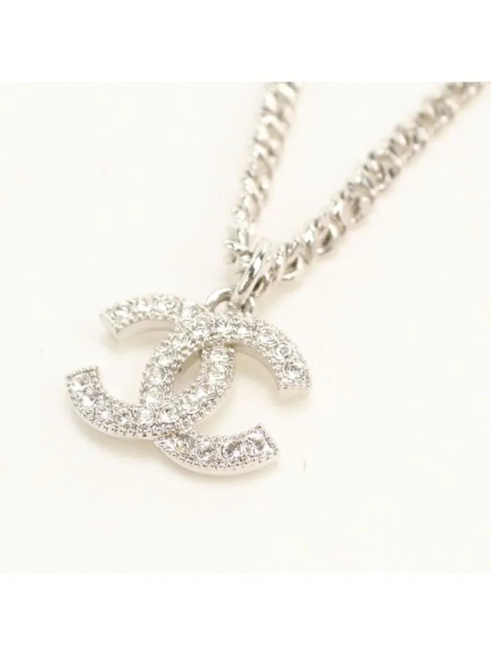 Chanel Rhinestone CC Logo Necklace Metal